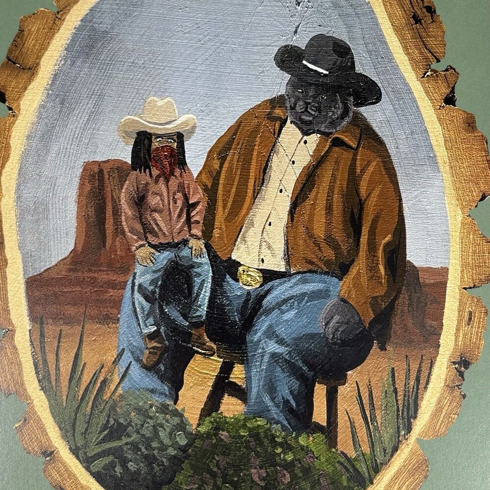 Cat Art Print Painting Wall Decor Funny Humor Kitty Western Cowboy Puppet Wood
